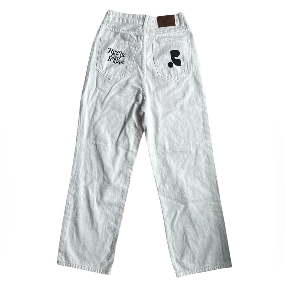 REST&RECREATION RR WIDE High Waist JEANS - WHITE Unisex Made In Korea Size S - Picture 3 of 8